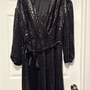 Eloquii Elements Black Sequin Wrap Dress